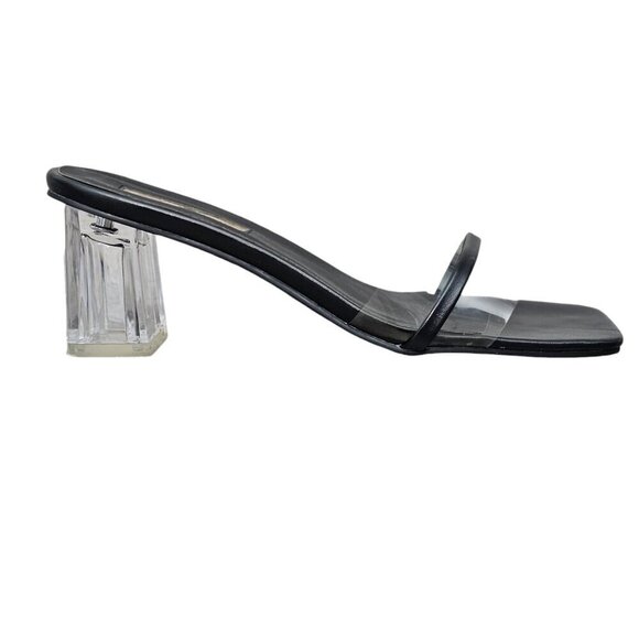 Billini Ukari Transparent Block Heel Black Clear Slide Sandal - Picture 2 of 11